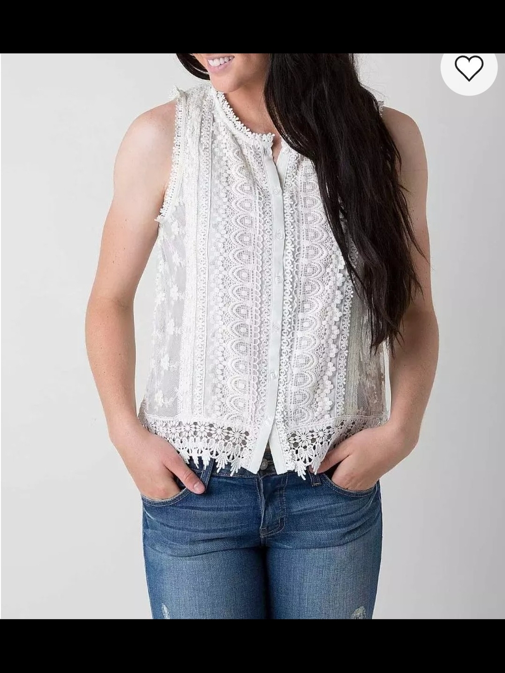 Freeway White Lace Crochet Button-Front Camisole Size M